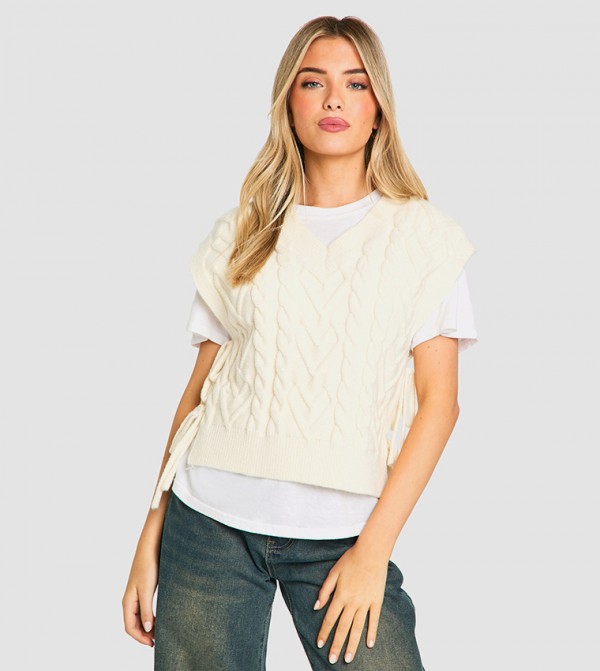 Soft Knit Cable Knit Tie Sweater Vest