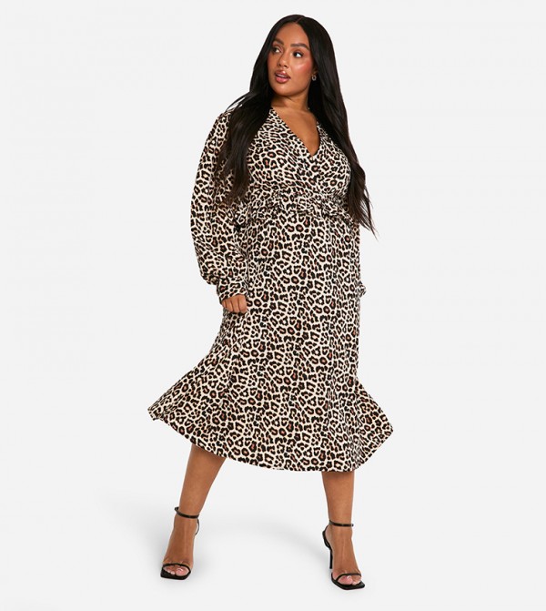 Curve Animal Print Wrap Midi Dress
