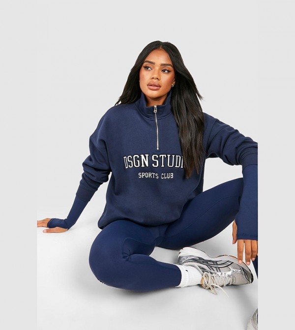 Design Studio Embroidered Half Zip Oversized Sweatshirt