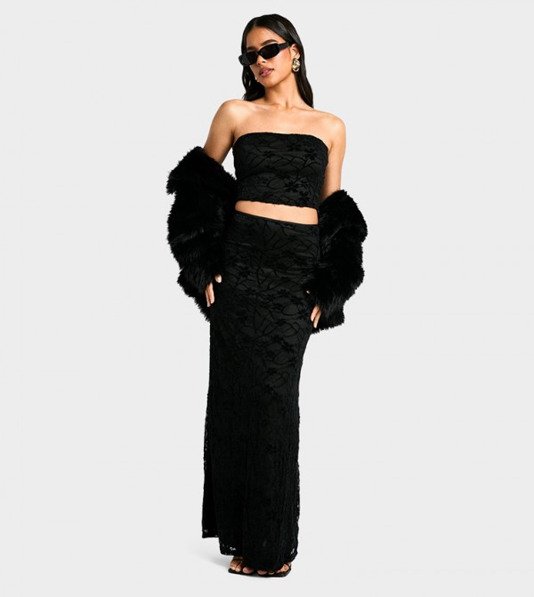 Velvet Lace Bias Maxi Skirt
