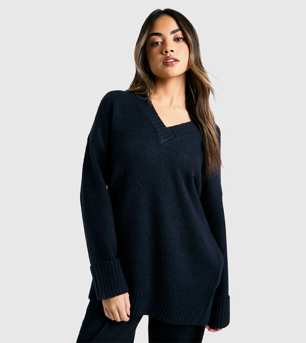 Knitted V-Neck Oversized Slouchy Sweater