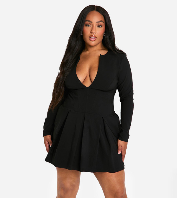 فستان ميدي كورسيه بأكمام طويلة للمقاسات الكبيرة  