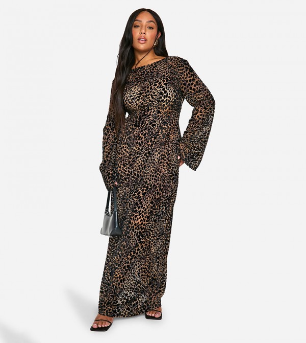 Curve Leopard Print Devore Column Maxi Dress