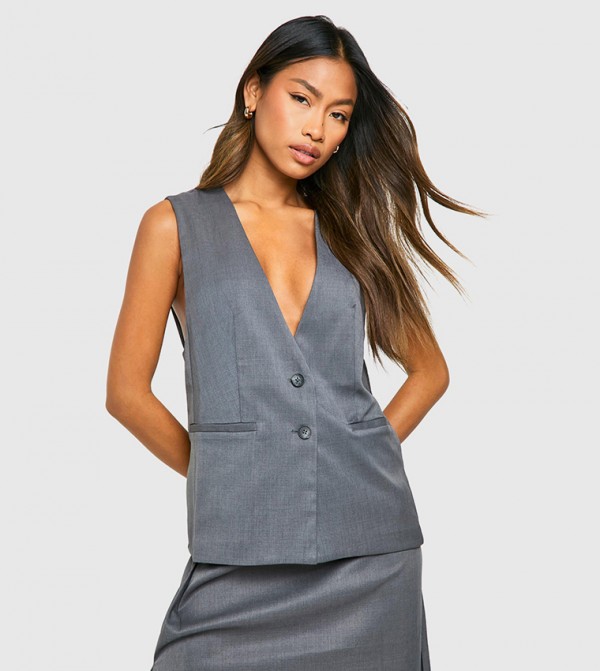 Plunge Front Longline Waistcoat