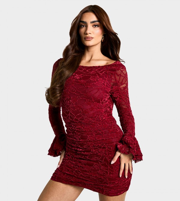 Velvet Lace Ruffle Mini Dress