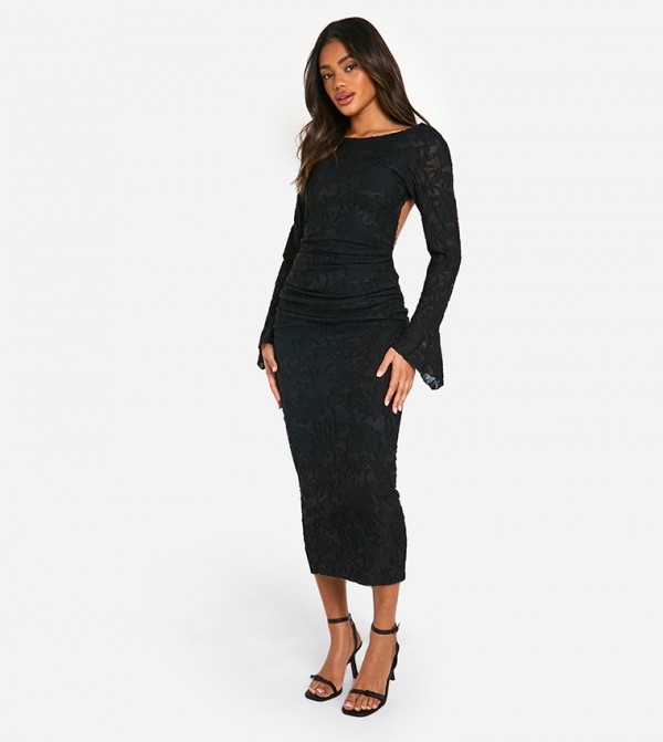 Jacquard Flared Sleeves Midaxi Dress