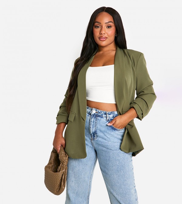 Curve Long Sleeves Lapel Detail Blazer