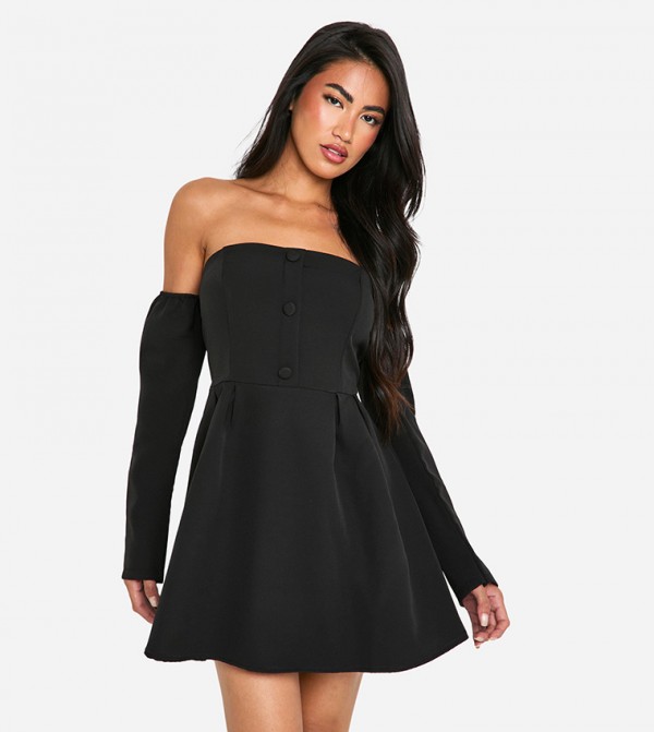 Solid Off Shoulder Mini Dress