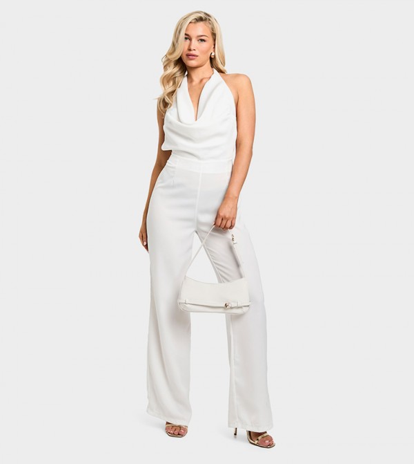 Halterneck Pearl Strap Wide Leg Jumpsuit