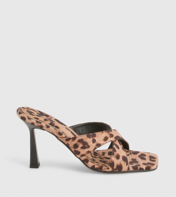 Leopard Crossover Heeled Sandals