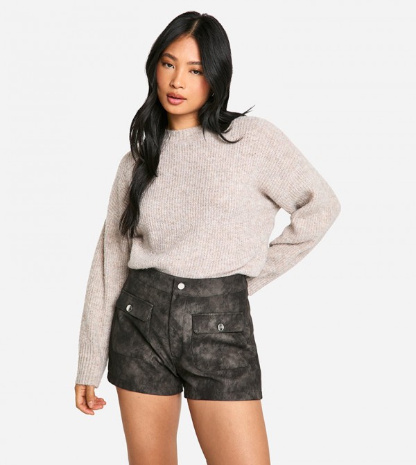 Petite Faux Leather Pocket Detail Micro Shorts
