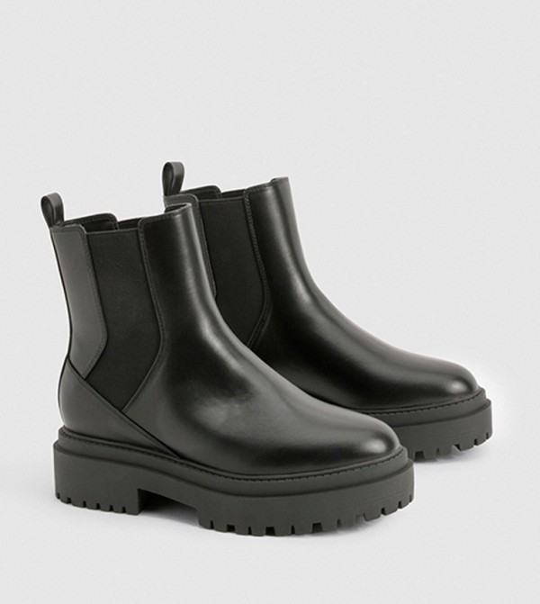 Elastic Detail Chunky Platform Sole Chelsea Boots