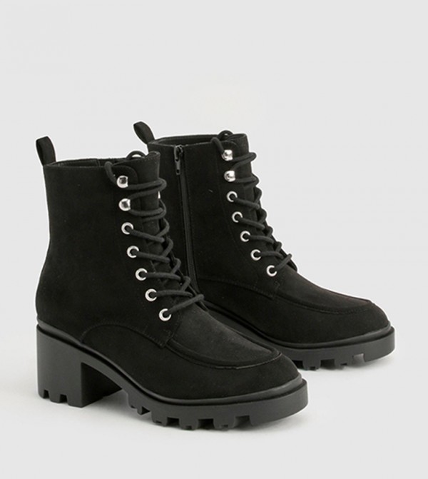 Lace-Up Heeled Hiker Boots