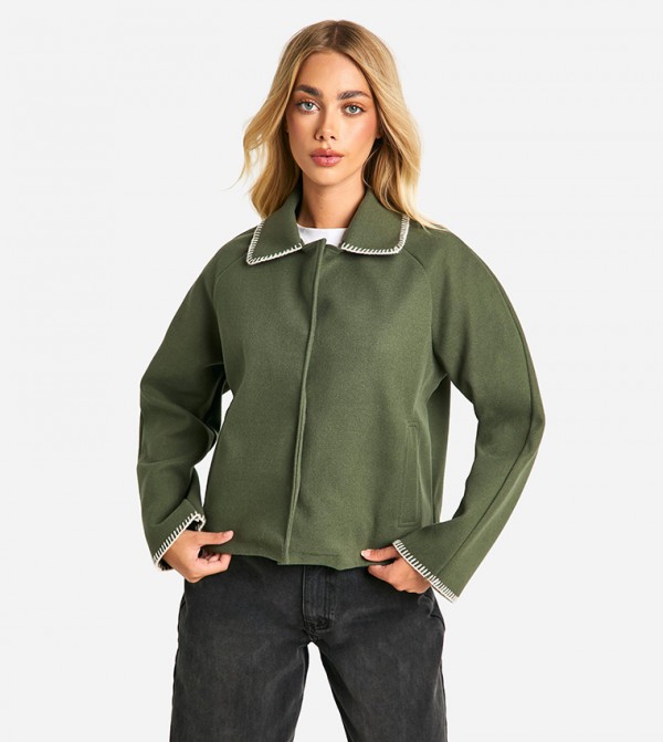 Blanket Stitch Wool Look Jacket