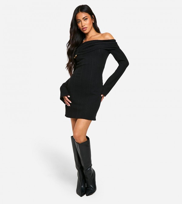 Off Shoulder Rib Mini Dress