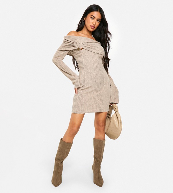 Off Shoulder Rib Mini Dress