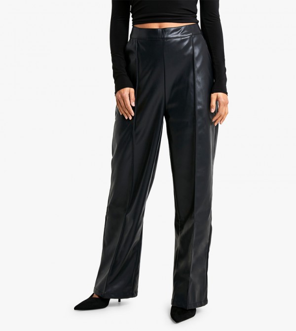 Petite Straight Fit Faux Leather Trousers