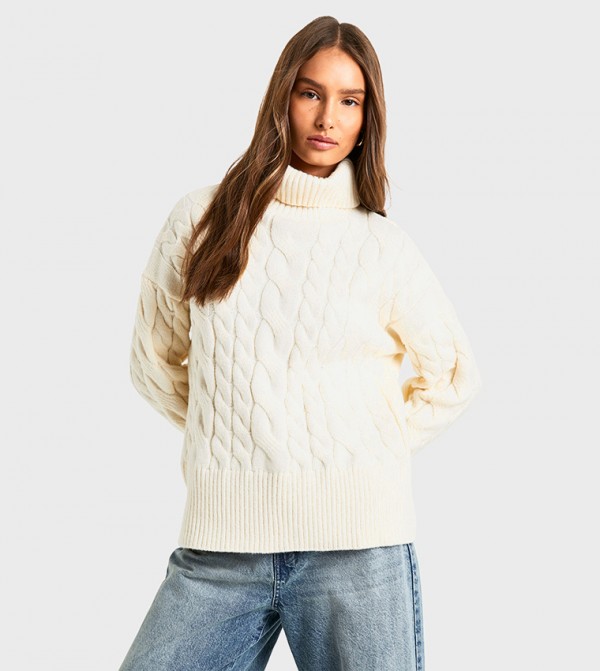 Cable Knitted Roll Neck Jumper