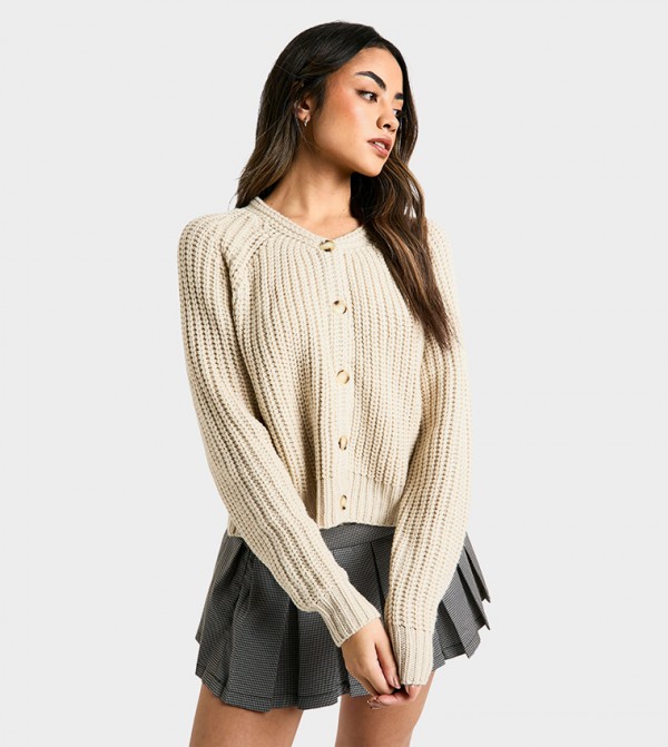 Ribbed Button Through Cardigan