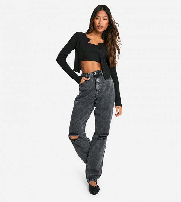 Basics Ripped Knee Straight Fit Jeans