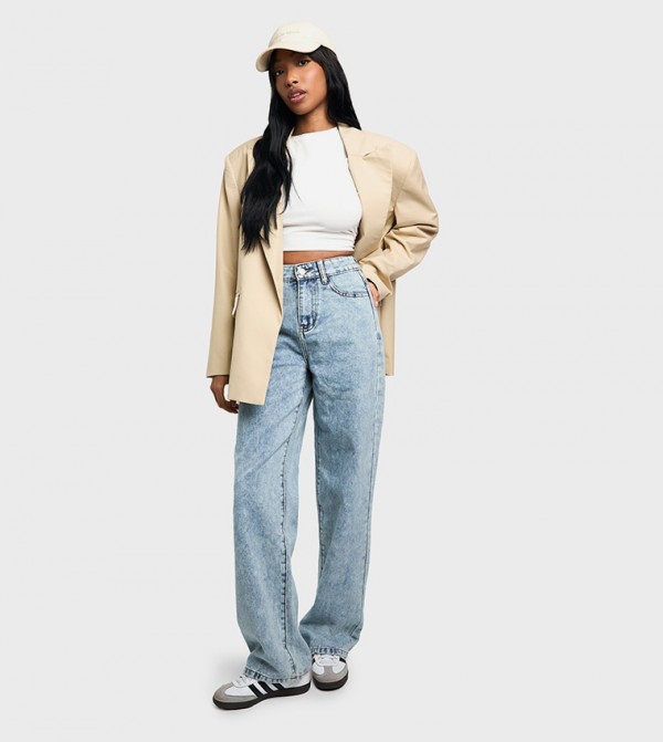 Washed Mid Rise Boyfriend Fit Jeans