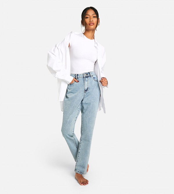 Washed High Rise Slim Fit Jeans