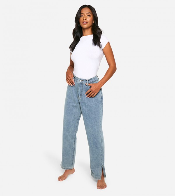 Petite Split Detail Straight Fit Jeans