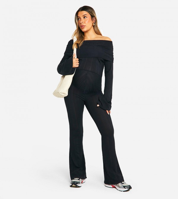 Maternity Textured One Shoulder Flared Jumpsuit