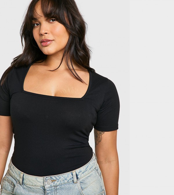 Curve Square Neck Short Sleeves Bodysuit