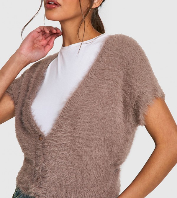 Fluffy Knitted Short Sleeves Top