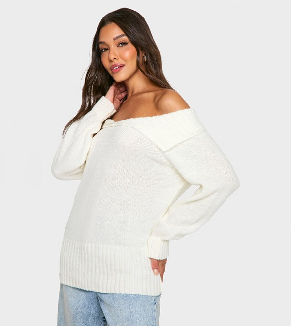 Oversized Bardot Knitted Collar Sweater
