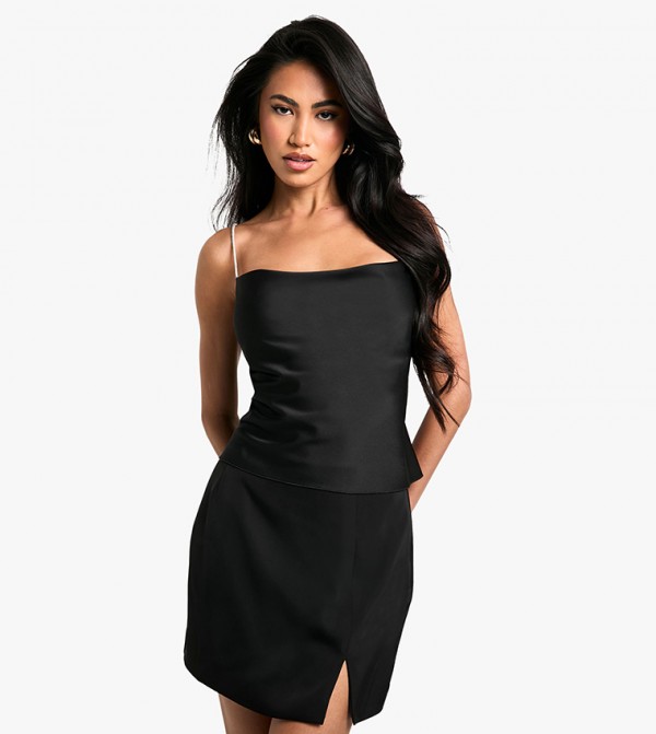 Diamante Cross Back Satin Cami Top
