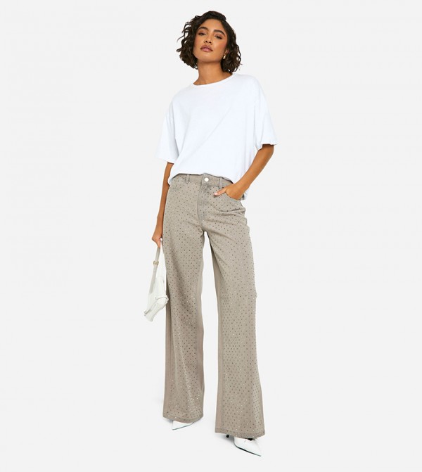 Tall Diamante Embellished Wide Leg Jeans