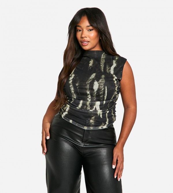 Curve Animal Ruched Front Sleeveless Top