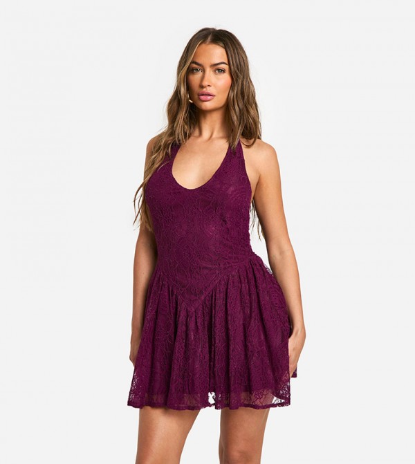 Halterneck Lace Mini Dress