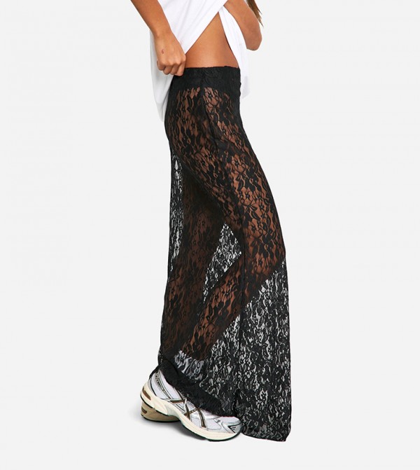 Elastic Waist Lace Maxi Skirt