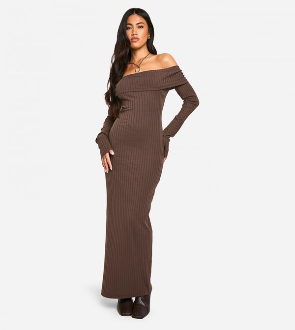 Wide Rib Bardot Maxi Dress