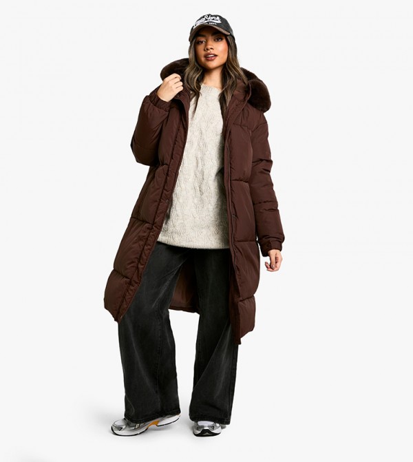 Faux Fur Hood Puffer Parka Jacket
