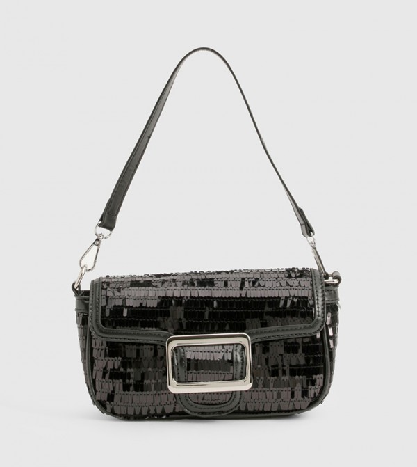High Shine Sequined Buckle Detail Mini Bag