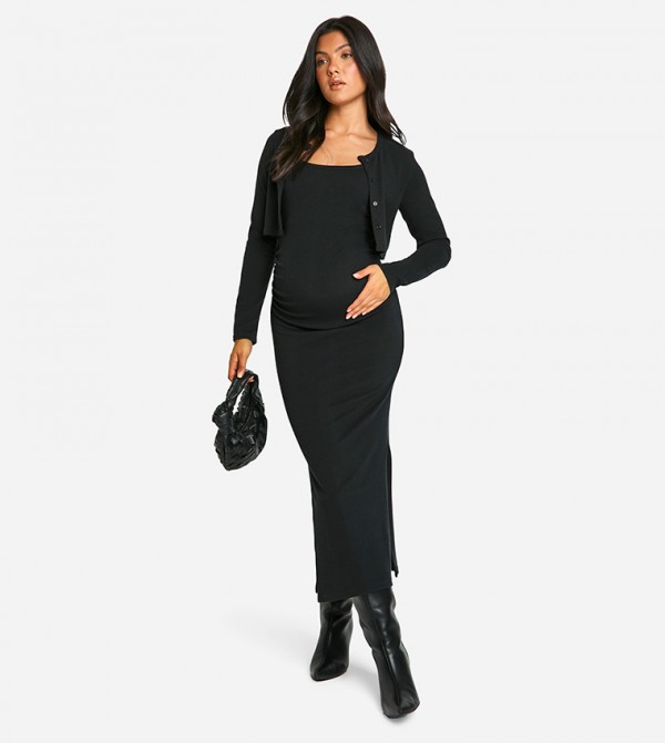 Maternity Textured Maxi Dress with Crop Cardigan