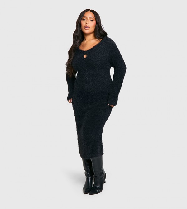 Curve Keyhole Neck Midi Sweater Dress