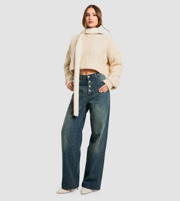 Button Detail Slouchy Fit Jeans