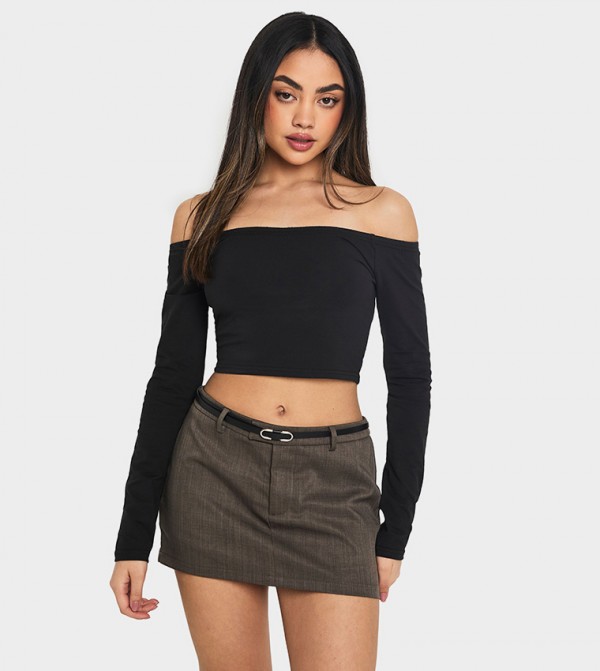Solid Off Shoulder Long Sleeves Top