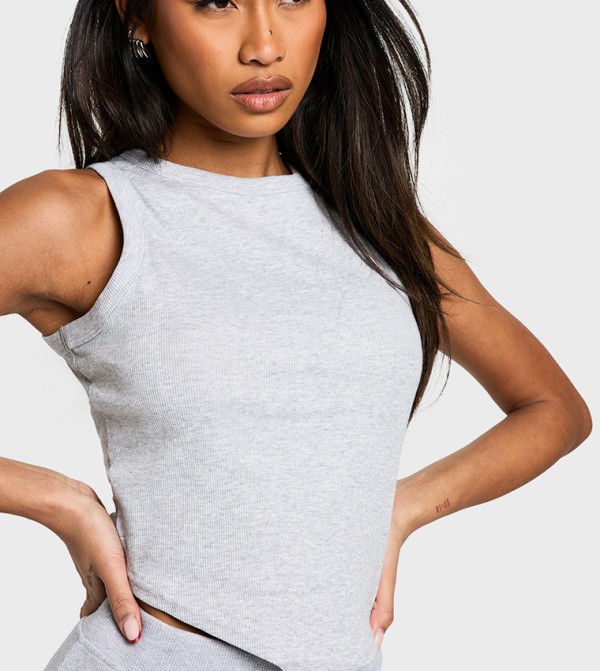 Ribbed Pointed Hem Racer Back Tank Top