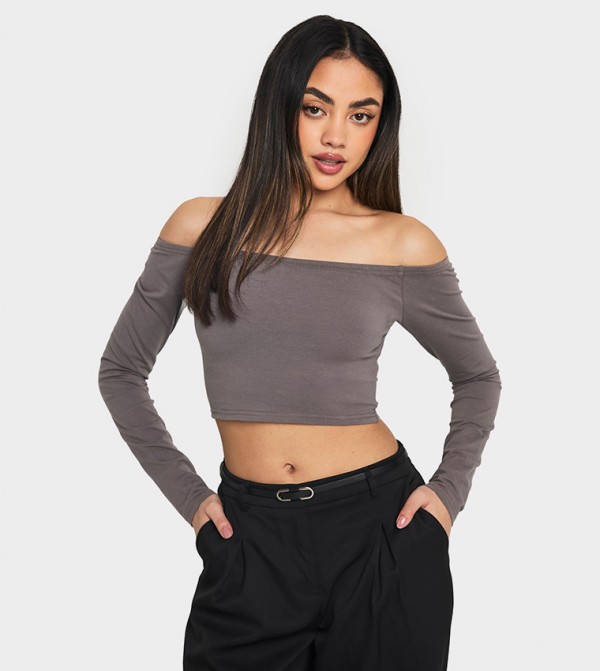 Solid Off Shoulder Long Sleeves Top