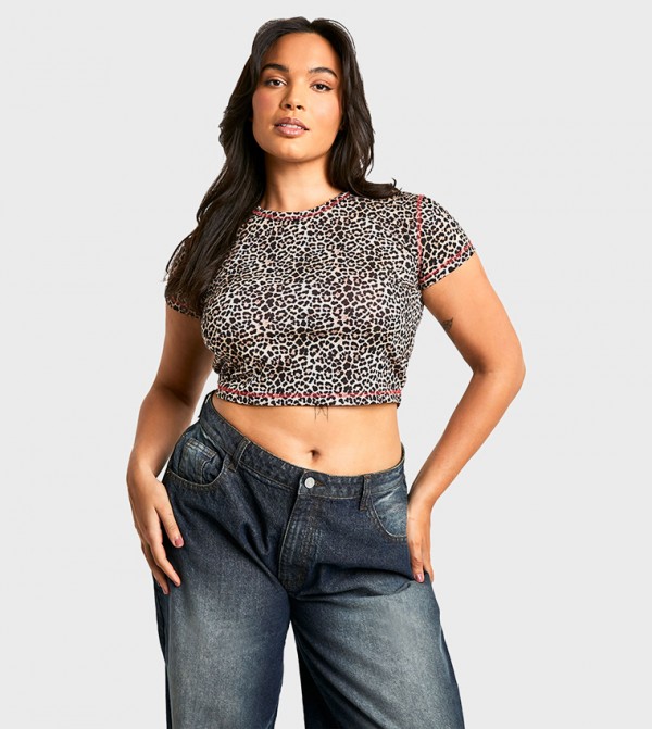 Curve Leopard Printed Cropped Top