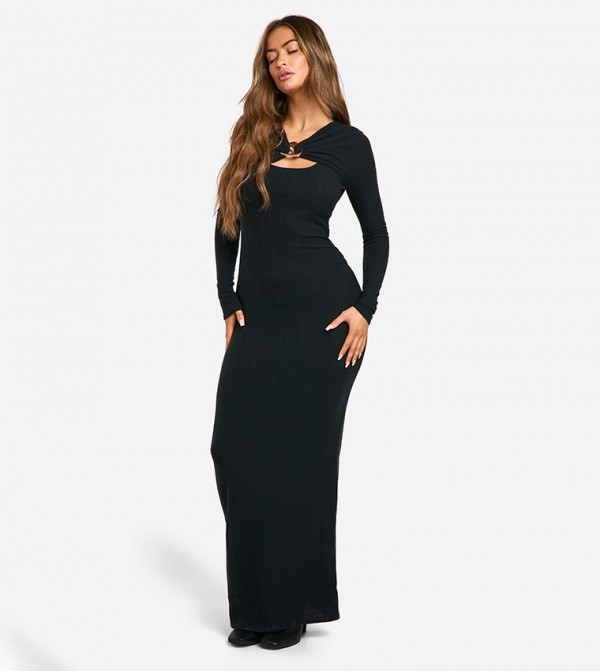 Ribbed Long Sleeves Maxi Dress