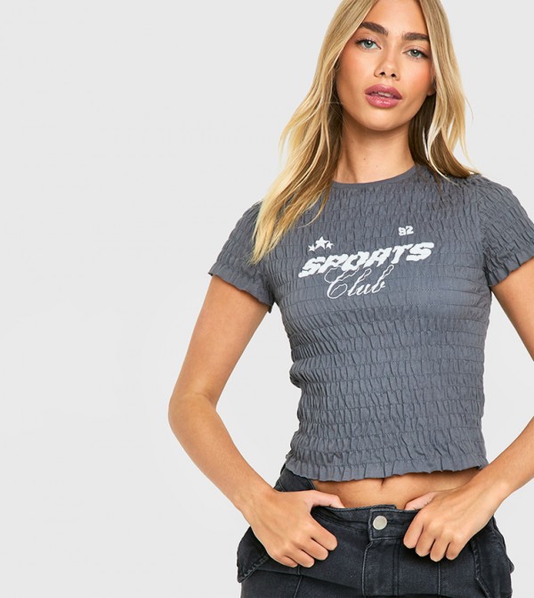 Printed Shirred Crop Top