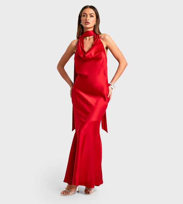 Satin Halterneck Maxi Dress