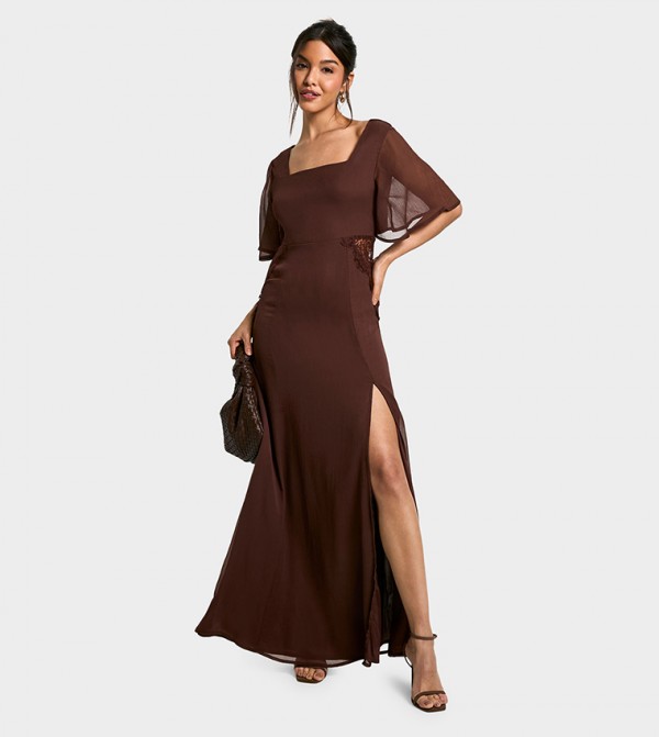 Lace Angel Sleeves Midaxi Dress